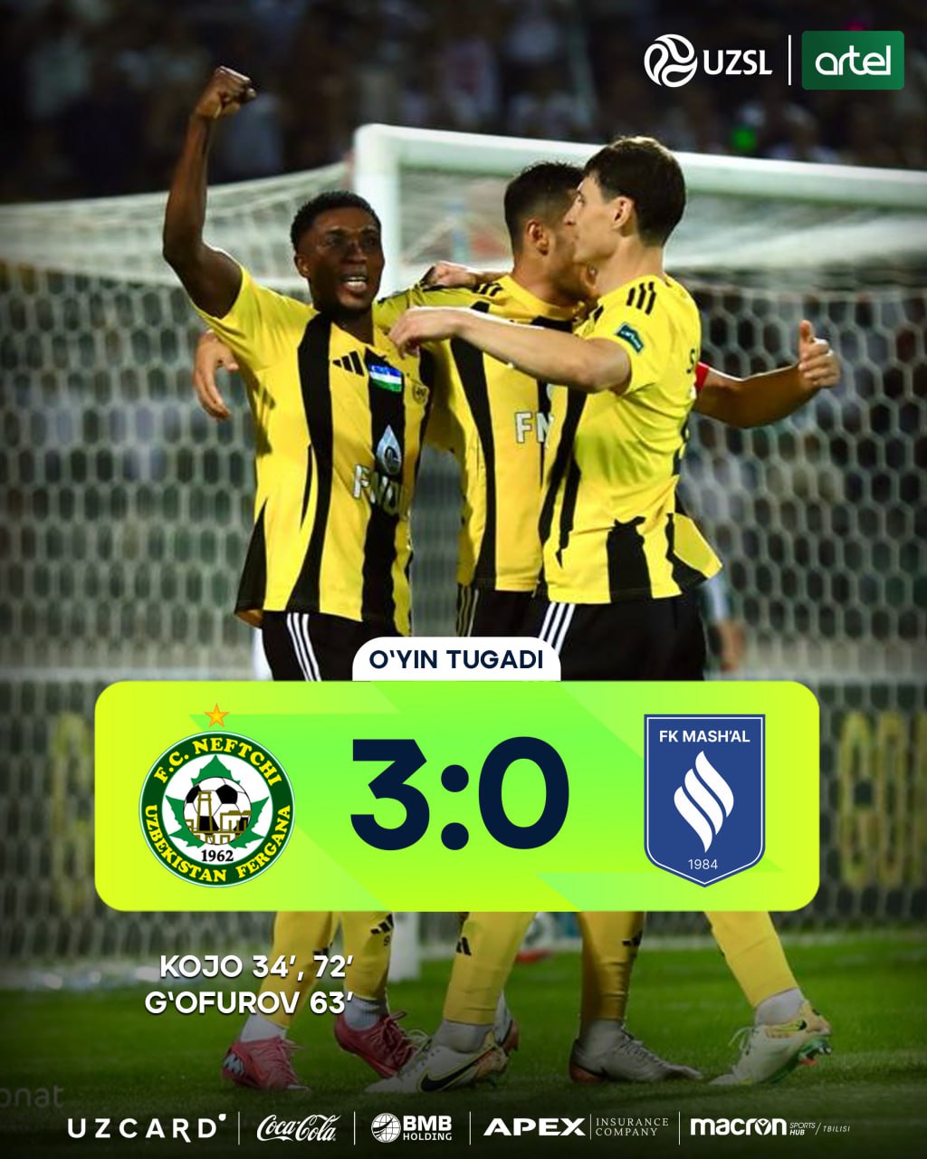 Neftchi - Mashʼal uchrashuvidagi gollar va xavfli vaziyatlar
